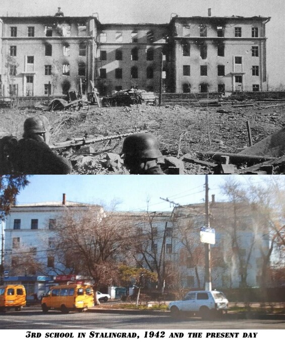 3rd school in Stalingrad, 1942 and the present day 3rd school in Stalingrad, 1942 and the present day