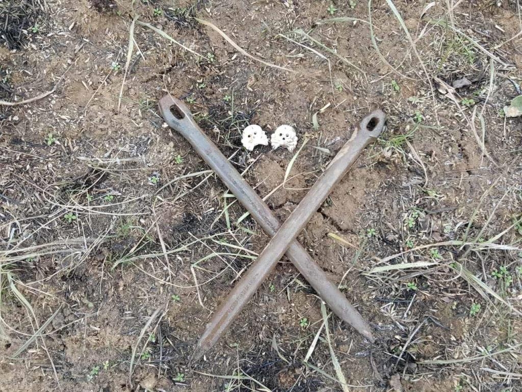 Skull of the buttonhole tank of the Wehrmacht and pegs for ground sheets