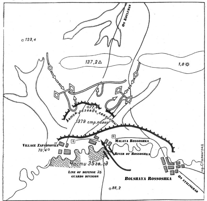 Map of fighting of 33 soldiers against German tanks, August 24, 1942 Map of fighting of 33 soldiers against German tanks, August 24, 1942
