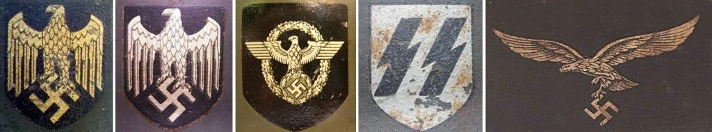 Decal versions on the left side of a helmet- Kriegsmarine, Wehrmacht, Polizei, SS, Luftwaffe Decal versions on the left side of a helmet- Kriegsmarine, Wehrmacht, Polizei, SS, Luftwaffe