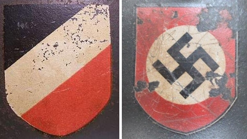 Decal versions on the right side of a helmet - German tricolor and a party shield of Deutsches Reich Decal versions on the right side of a helmet - German tricolor and a party shield of Deutsches Reich