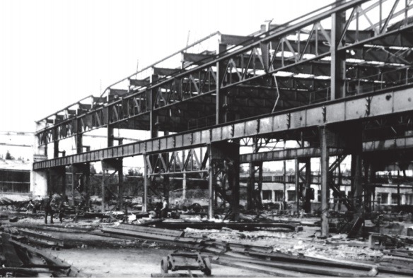 The first post-war months Partially cleared ruins of "Nibelungenwerke". The first post-war months