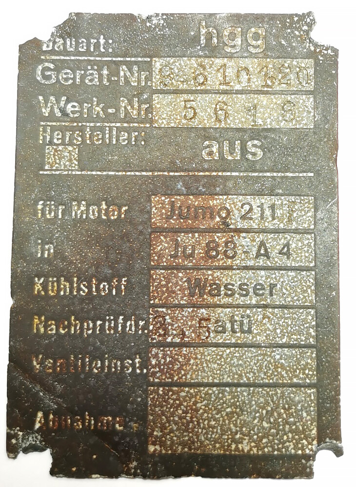 Nameplate Junkers Ju-88 А4