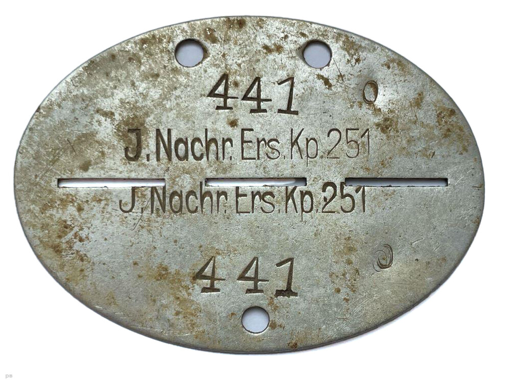 German dogtag J.Nachr.Ers.Kp.251 / from Demyansk