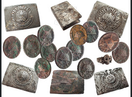 13 Wound badges + 5 Nazi buckles + Skull ring of 3 Reich