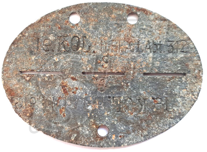 Dogtag Le. KOL.H.Fl.Art.Abt.312 / from Stalingrad