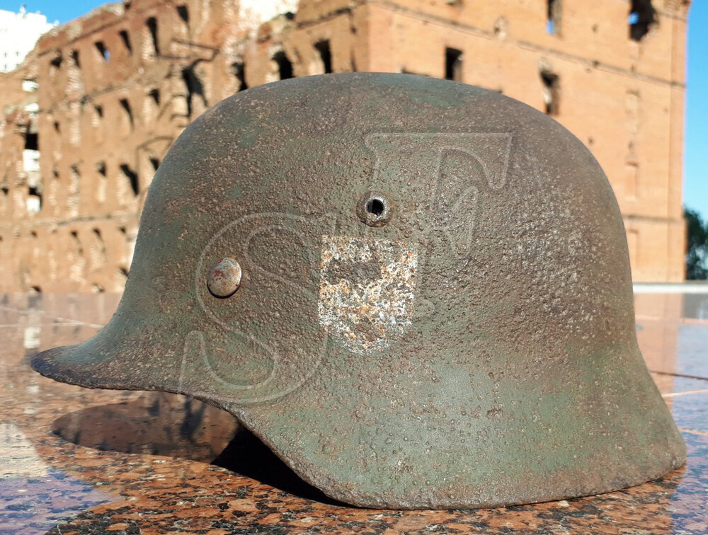 German helmet M35 from village Trekhostrovskaya
