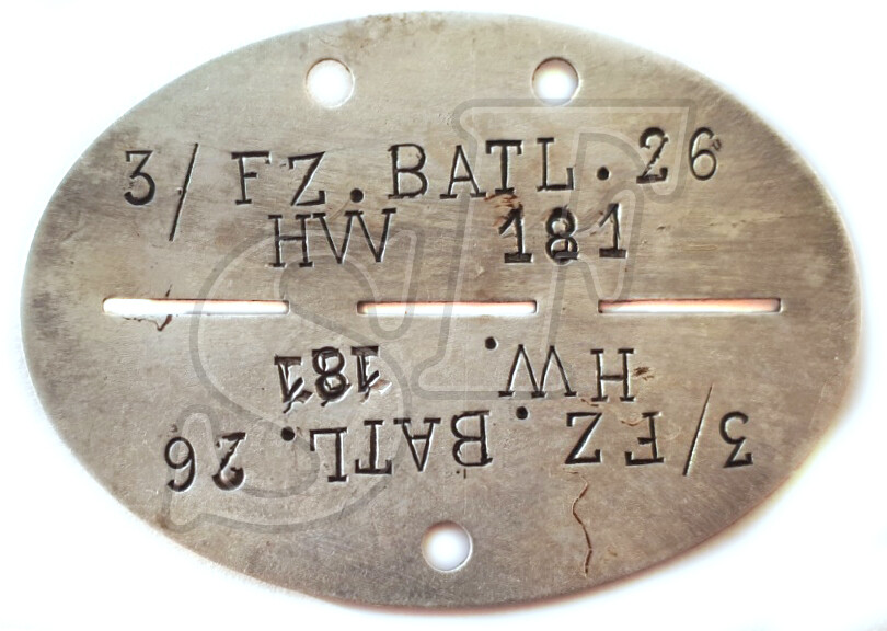 Dog tag 3./FZ.BATL 26 HW