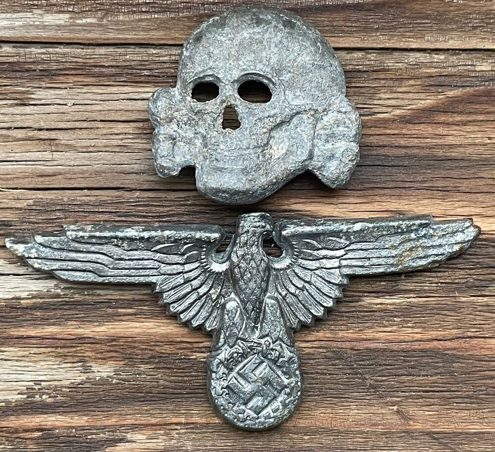 Waffen SS collar tab skull + visor hat eagle