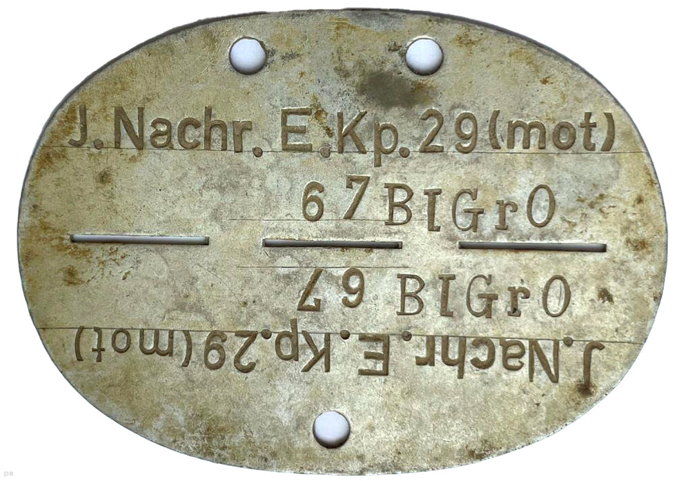 German dogtag J.Nachr.E.Kp.29 (mot) / from Smolensk