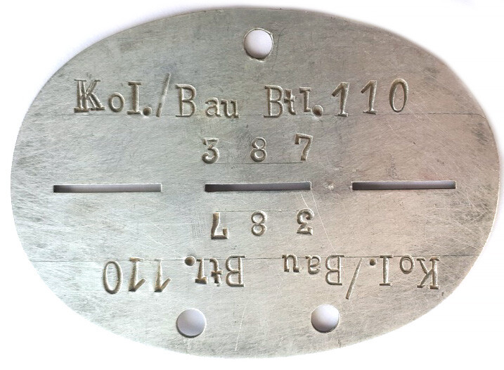 Dogtag Kol./Bau Btl.110 / from Stalingrad