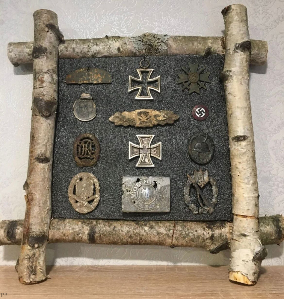 Lot of German awards from the dugout in a frame