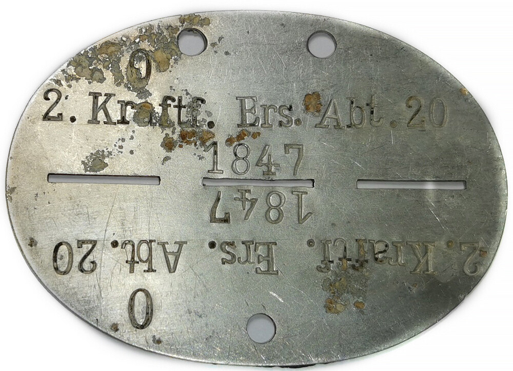 German dogtag 2.Kraftf.Ers.Abt.20 / from Stalingrad
