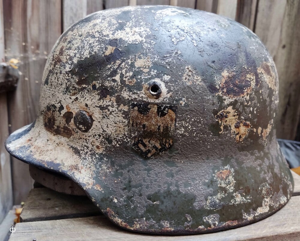 Winter camo German helmet M35 / from Novgorod