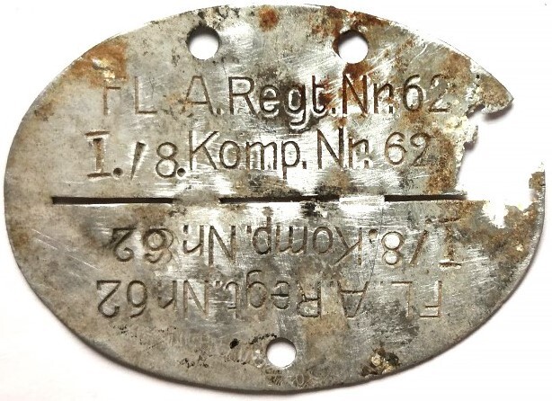 German dogtag FL.A.Regt.Nr.62 I.8.Komp.Nr.62