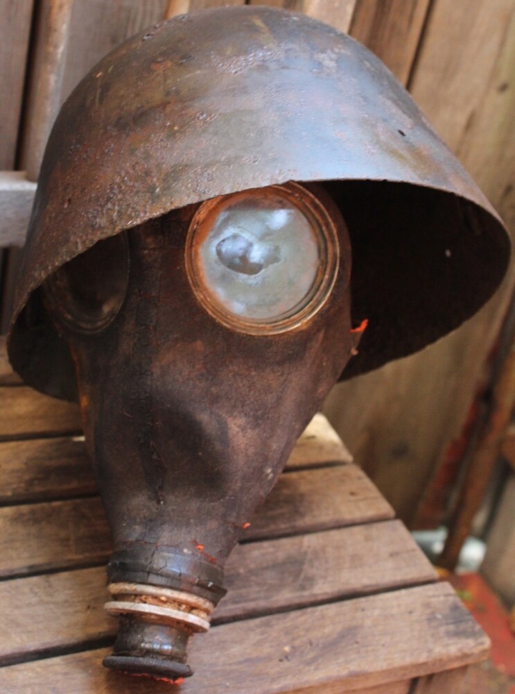Czech helmet + Finnish gas mask / from Karelia