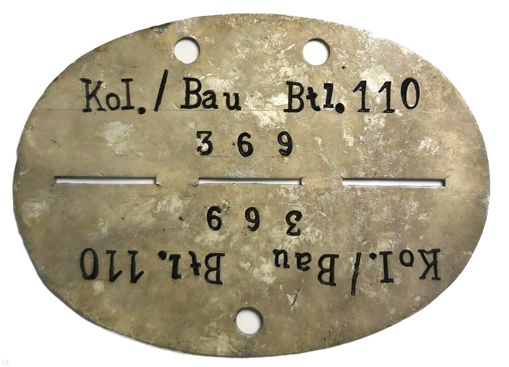 German dogtag Kol.Bau Btl. 110 / from Stalingrad
