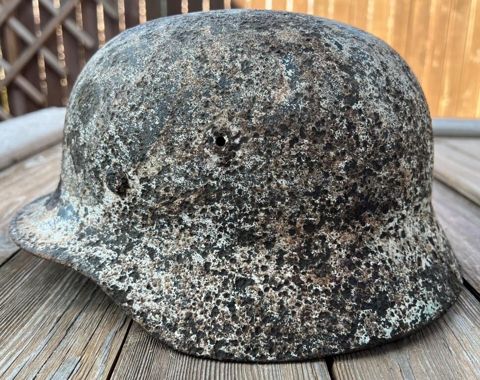 Winter camo German helmet M40 / from Stalingrad