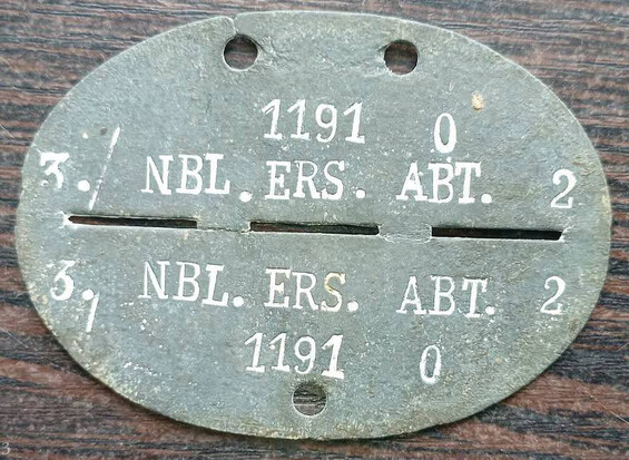 3./ NBL.ERS.ABT.2 dogtag / from Stalingrad